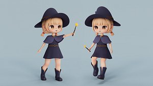Rigged Cartoon Witch 3D model