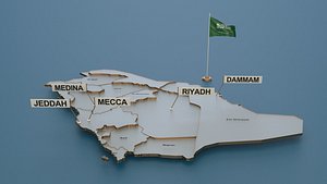 Saudi Arabia detailed Map with Animated Flag