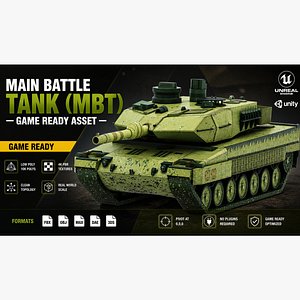 Main Battle Tank MBT Low Poly Military Vehicle Game Ready Asset B 3D