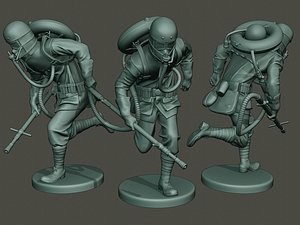 3D model german soldier ww1 run