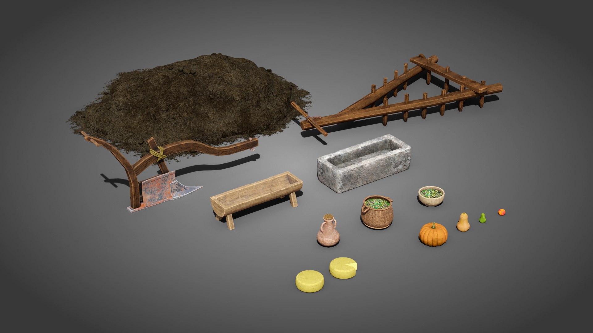 Medieval farmer props 3D model - TurboSquid 2163648