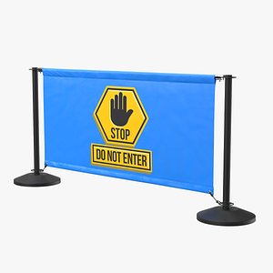Barrier Banner Stand with Warning Sign 3D model