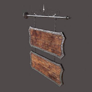 medieval wooden tavern sign 3D model