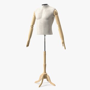 Male Flexible Half Body Mannequin Torso with Wooden Base Headless 3D model