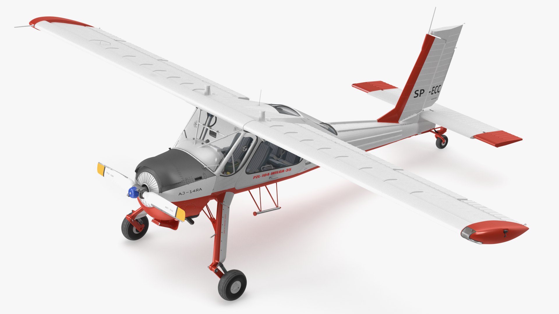Utility Airplane PZL 104 Wilga White Rigged for Maya 3D model preview
