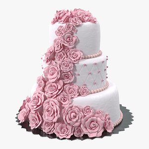 3D Multilevel Pink Wedding Cake with Flowers
