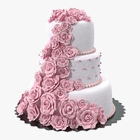 Multilevel Pink Wedding Cake with Flowers