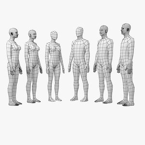 Natural Female and Male in Rest Pose Base Mesh BUNDLE 3D model