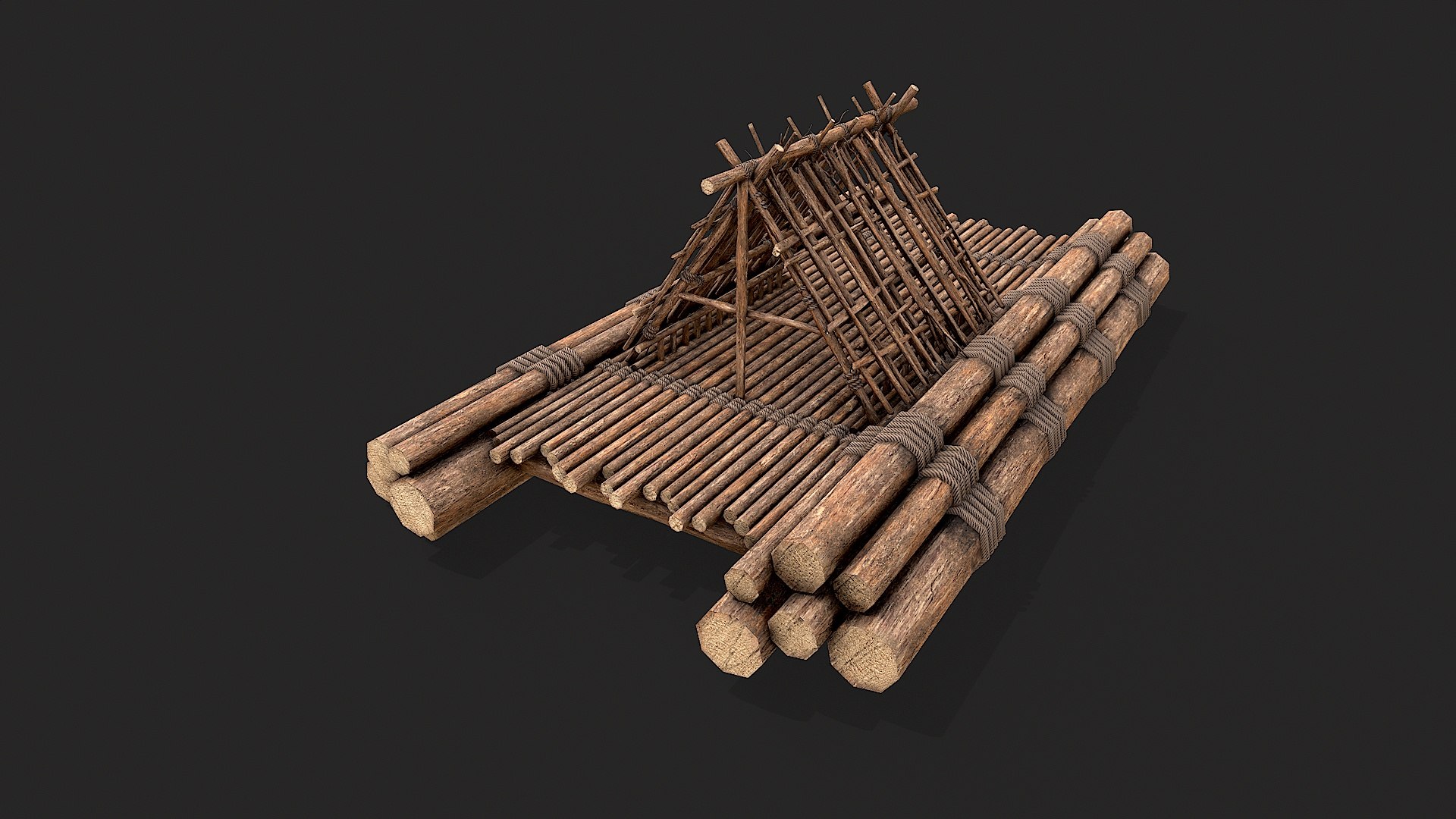 3D Primitive Wooden Raft Survival Boat PBR Collection Model ...
