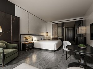 3D Modern Light Luxury Hotel Guest Room Interior 3D Model