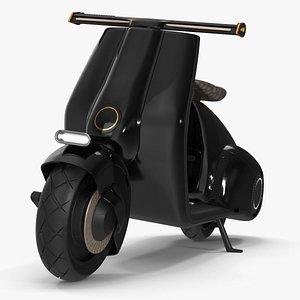Designer Black Electric Scooter Parked Lights On