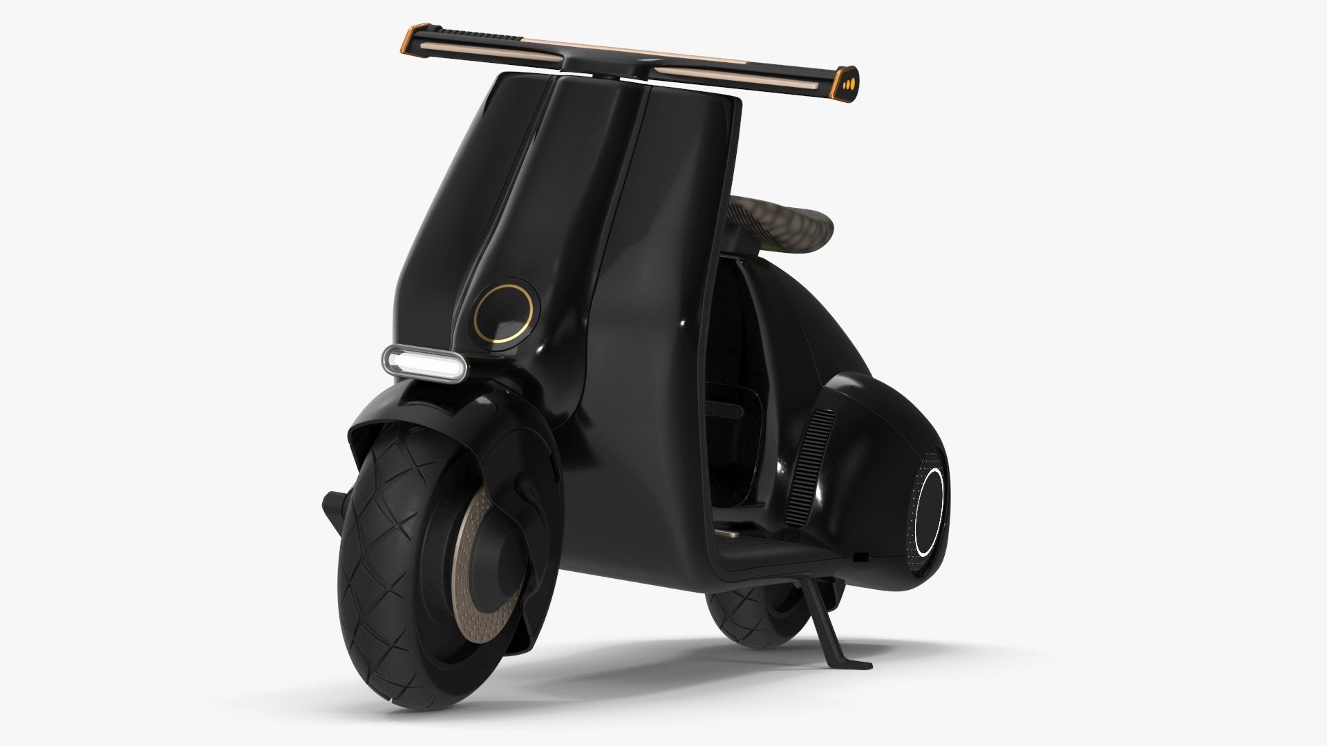 Designer Black Electric Scooter Parked Lights On 3D model preview