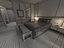 Escena interior de una habitación de hotel moderna de lujo