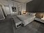 Escena interior de una habitación de hotel moderna de lujo