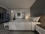 Escena interior de una habitación de hotel moderna de lujo