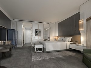 Luxury Modern Hotel Guest Bedroom Interior Scene 3D model