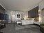 Escena interior de una habitación de hotel moderna de lujo