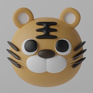 Cartoon Cute Tiger Head 3D model