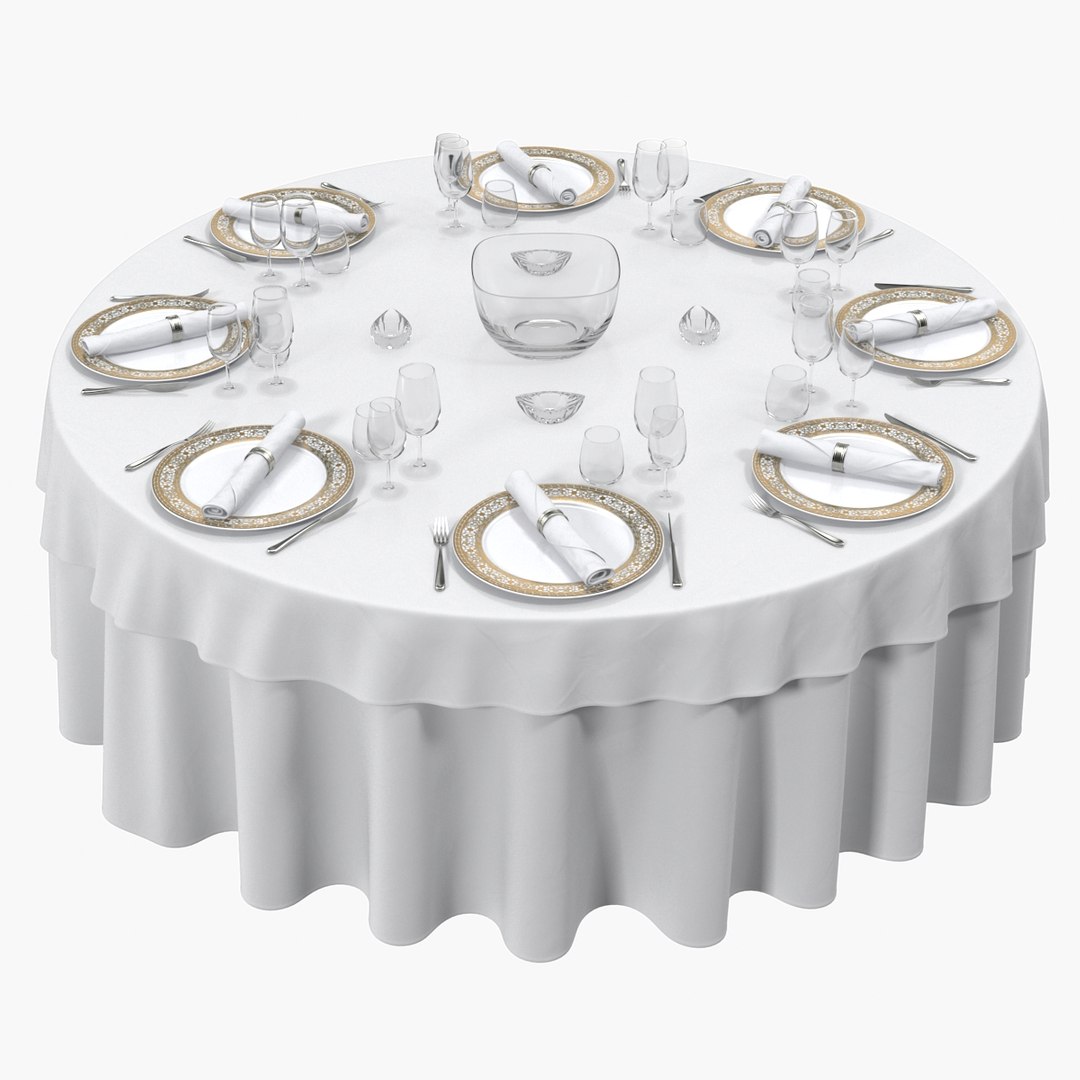 Round Dining Served Table 3D model preview