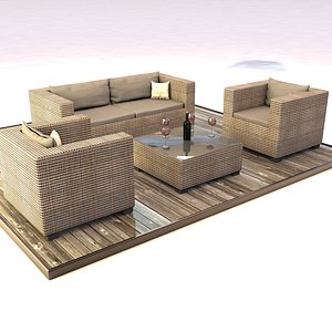 rattan set lounge 3D model