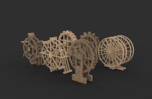 Watermill wheel set all 3D model