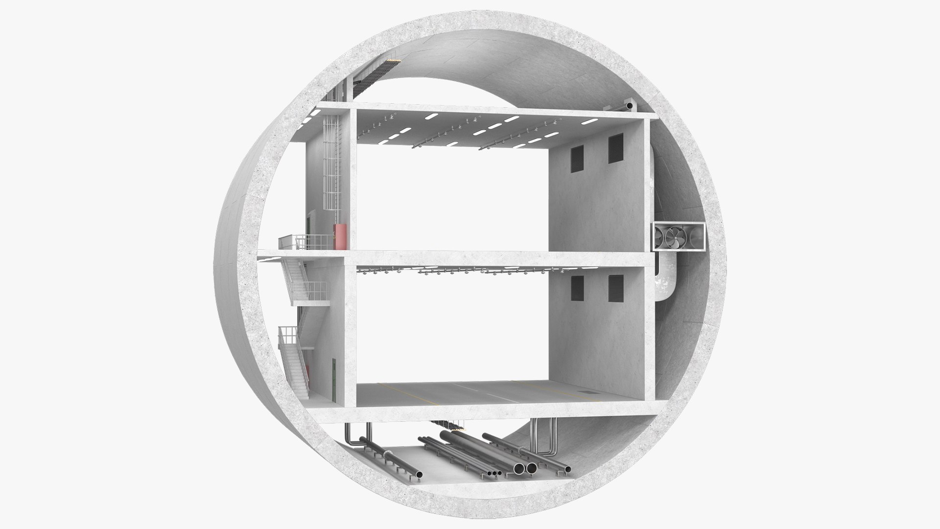 Two Level Car Tunnel Cross Section 3D model preview