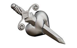 3D knife heart pendant