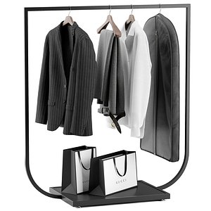 3D Rack with clothes 02 model