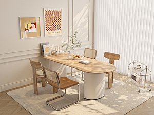 Japandi Natural Dining Room with Light Wood Furniture  17 3D model