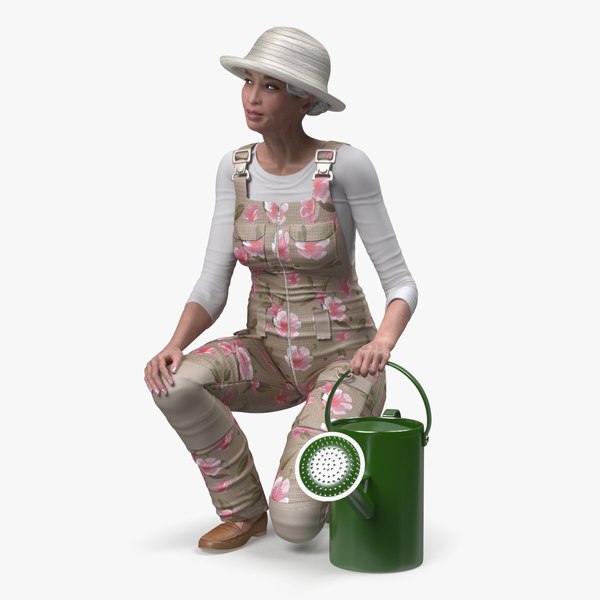 Gardener Chinese Old Lady Sitting 3D model