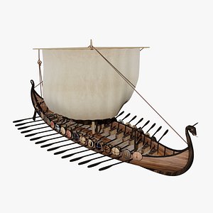 Viking long ship with rowing animation 3D model