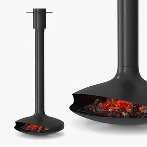 Suspended Fireplace with Burning Ember Chamber