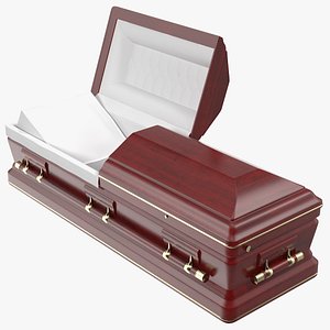 open wooden funeral casket model