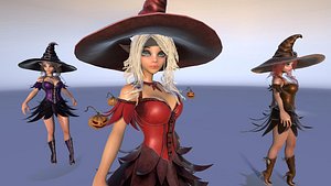Halloween Gerl with Pumpkin Game 3D Character