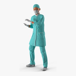 3D Female Doctor Wearing Surgical Mask Rigged for Maya model