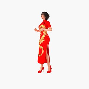 3D model Girl in Red Qipao
