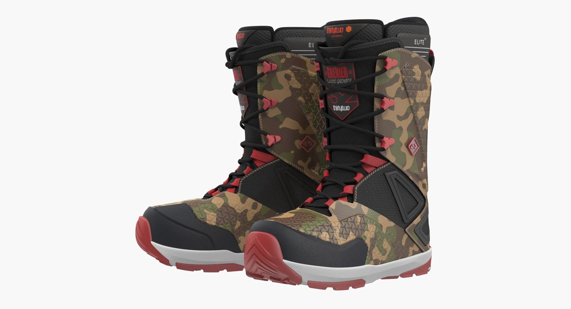 Snowboarding Boots Camo Forest 3D Model 3D model preview