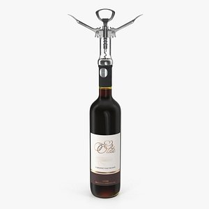 Bottle of Wine with Corkscrew 3D Model