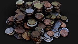 3D model coins pile silver copper old types pt4 PBR photogrammetry