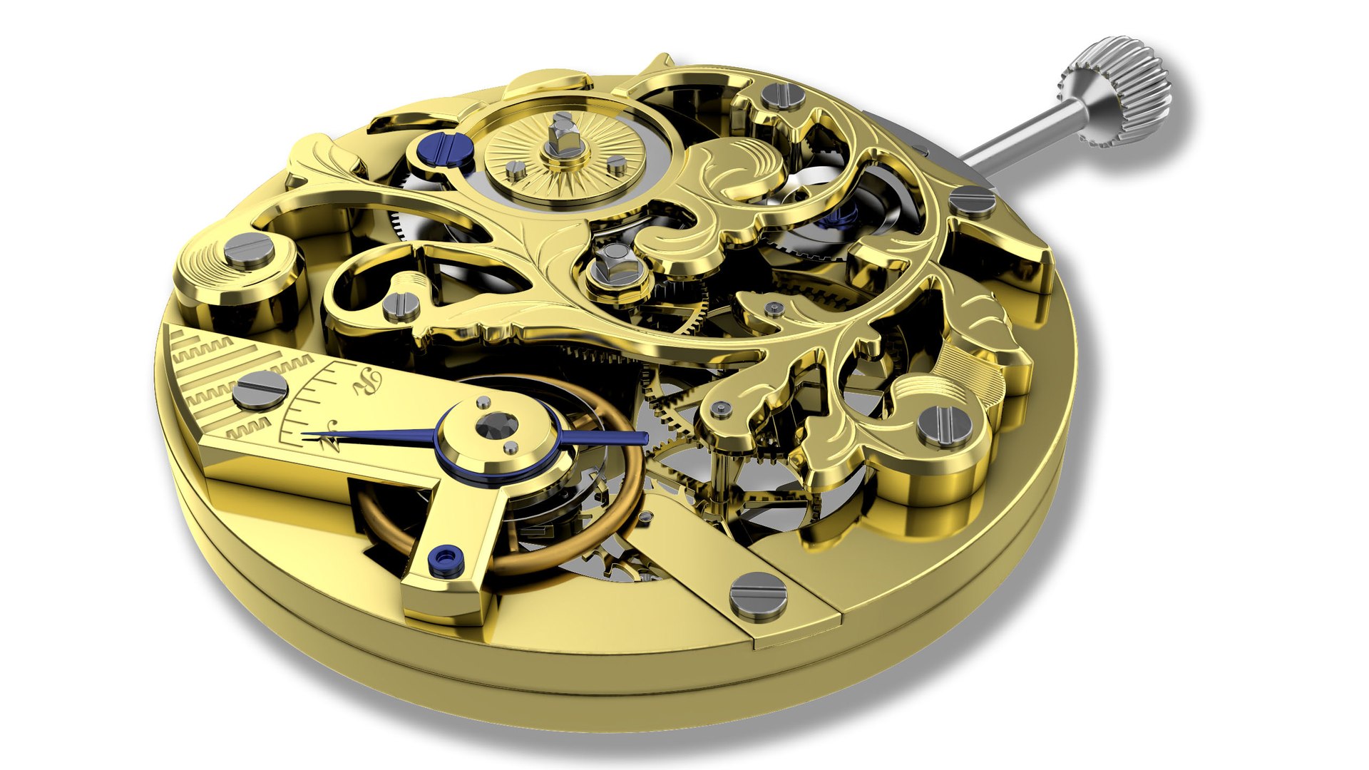 Antique Pocket Watch Movement New Rigged 3D model preview