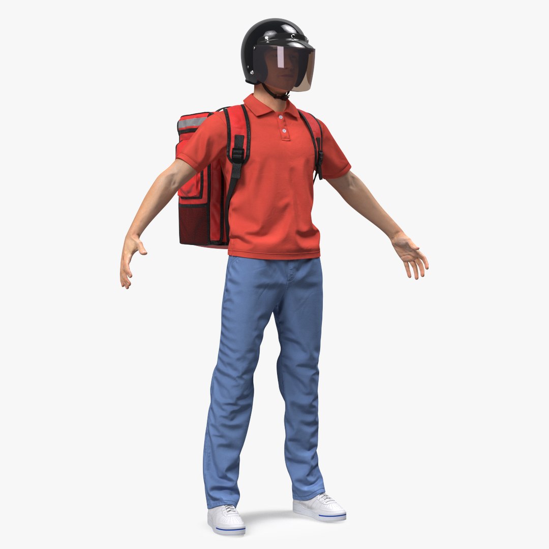 Food Delivery Man wearing Helmet Neutral Pose 3D model preview