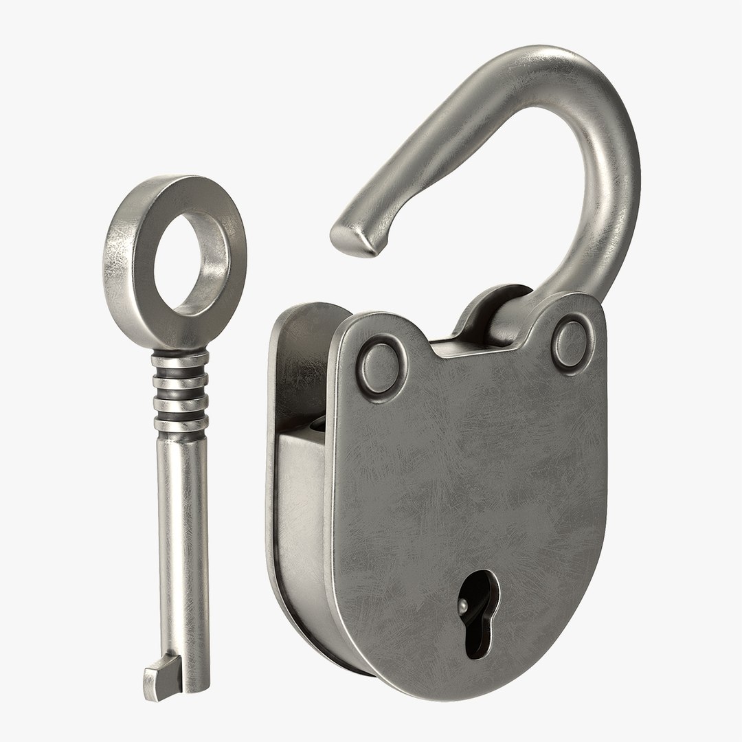 Retro Padlock With Key 3D Model 3D model preview