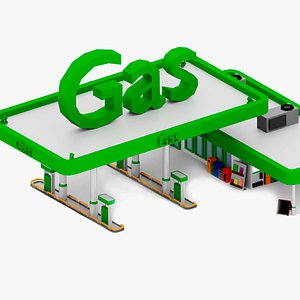 3D model Low poly Gas Station
