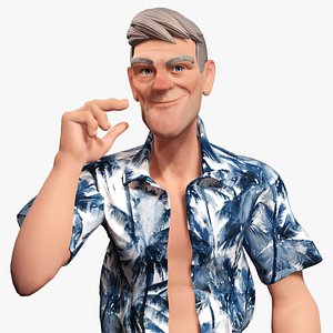 Stylized Tourist Character with Hawaiian Shirt Relaxed cartoon Low-poly 3D model