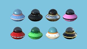 08 Cartoon UFO Collection - SciFi Flying Saucer Asset 3D model