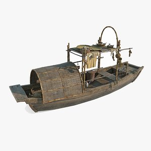 3D Ancient Asian wooden boat dwellings model