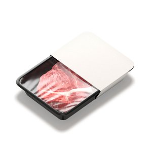 White Plastic Beef Pack With Label - fresh pork fillet disposable container 3D model