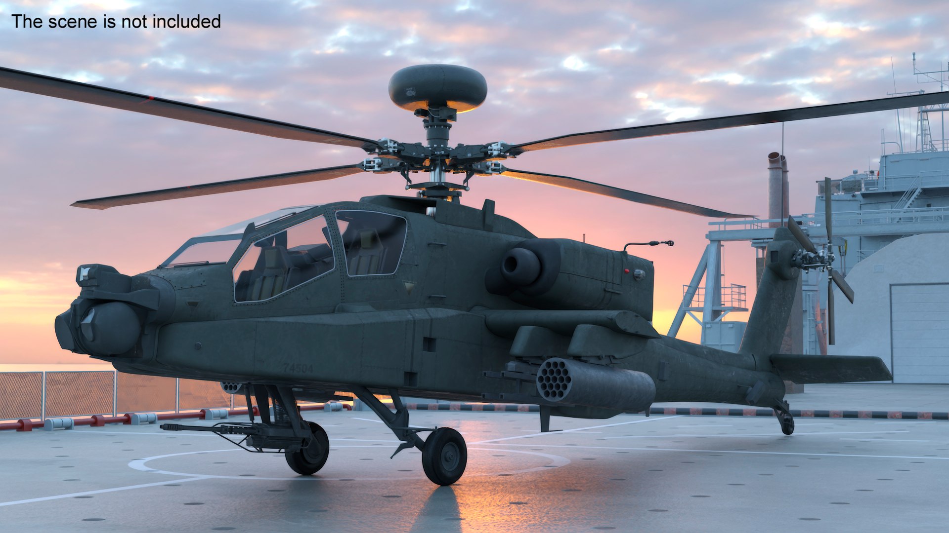 Attack Helicopter AH-64D Apache 3D model for simulation and cinematics
