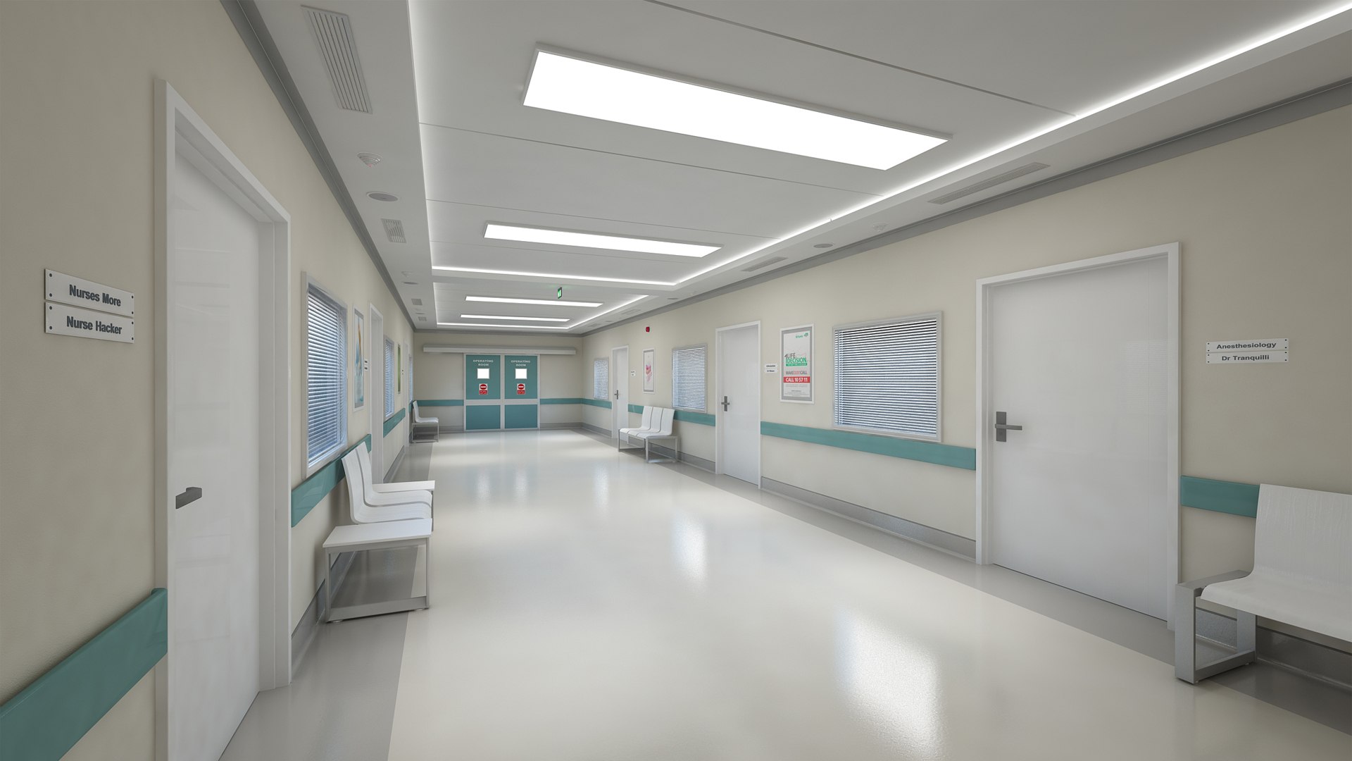 3D Hospital Hallway Corridor Model - TurboSquid 1384317