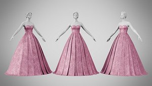 3D model Dress 48 Dusty Rose Velvet With Design